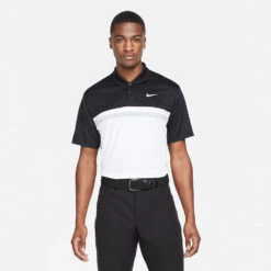 Nike Dry Victory Colourblock Golf Polo Shirt -ForeGear Shop Nike SS22 Dry Victory Colourblock Golf Polo Shirt DH0845 010 M Black White Smoke Grey model 1