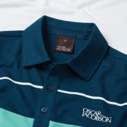 Oscar Jacobson Dodman Golf Polo Shirt -ForeGear Shop Oscar Jacobson SS22 Dodman Polo Shirt OJTS0032 Code SHOSC183 M White Aqua Detail